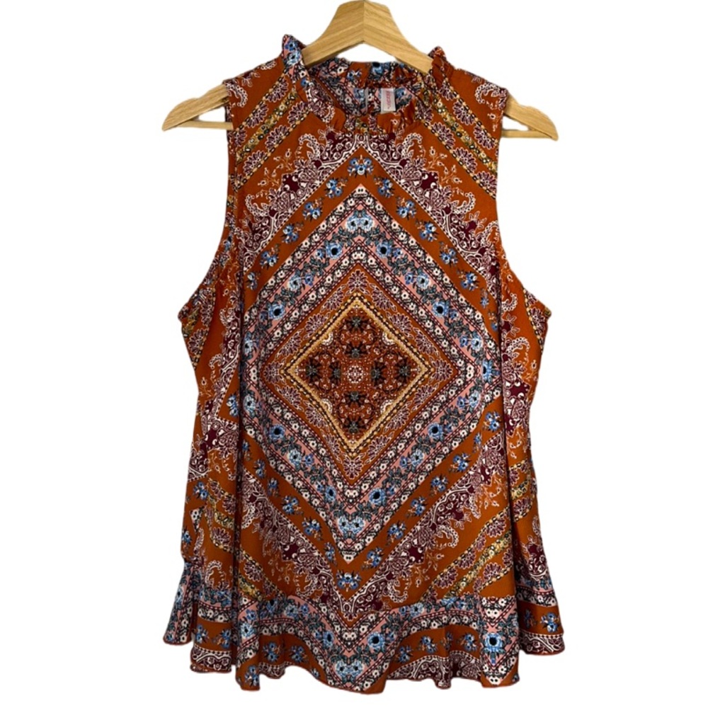 EUC xhilaration high neck colorful handkerchief pattern tank